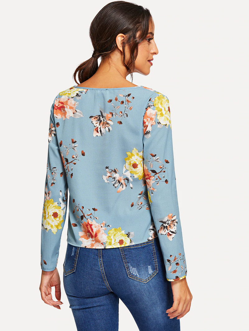 Doren V Neck Floral Print Top