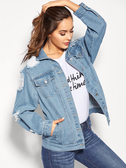 Ripped Single Breasted Denim Jacket