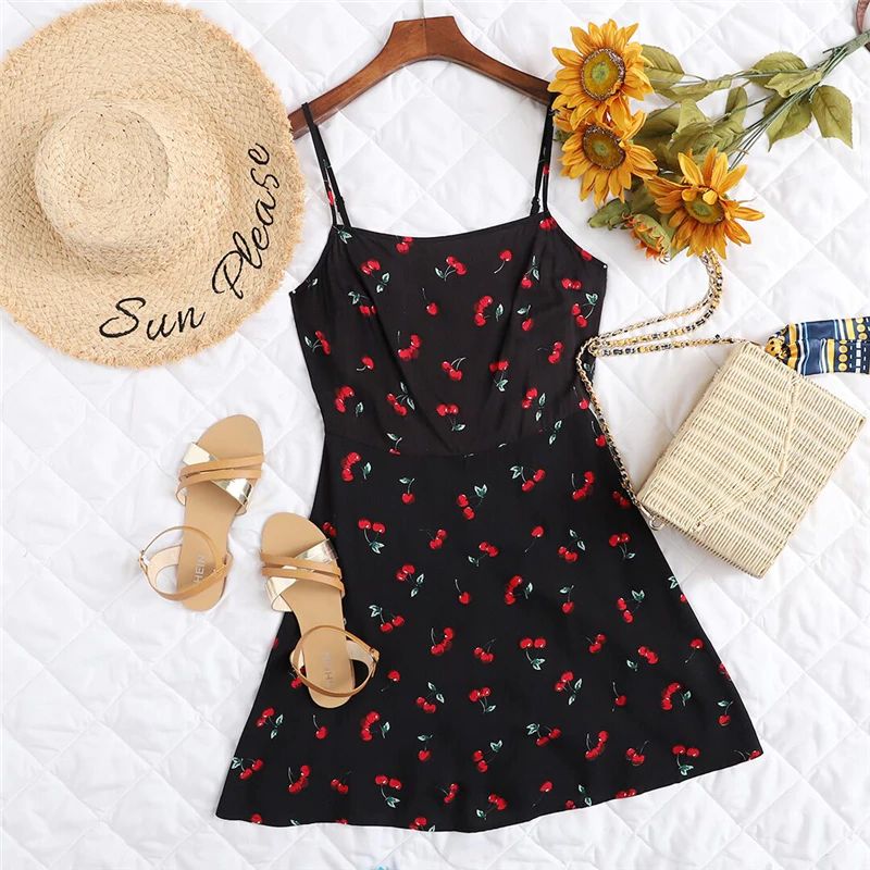 Doren Allover Cherry Print Cami Dress