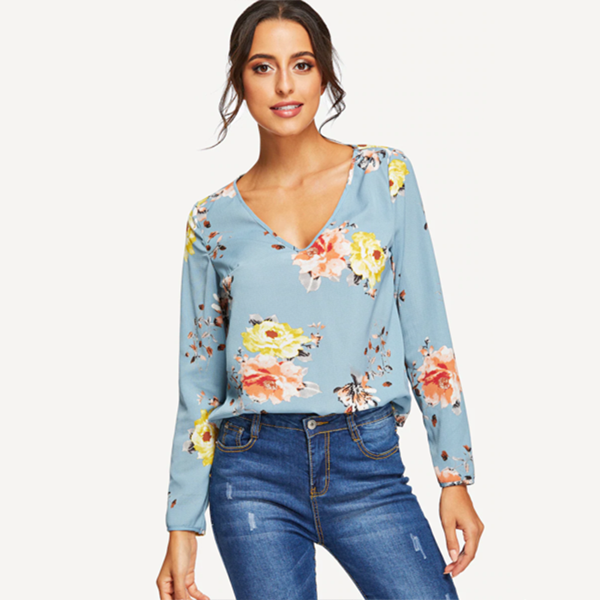 Doren V Neck Floral Print Top