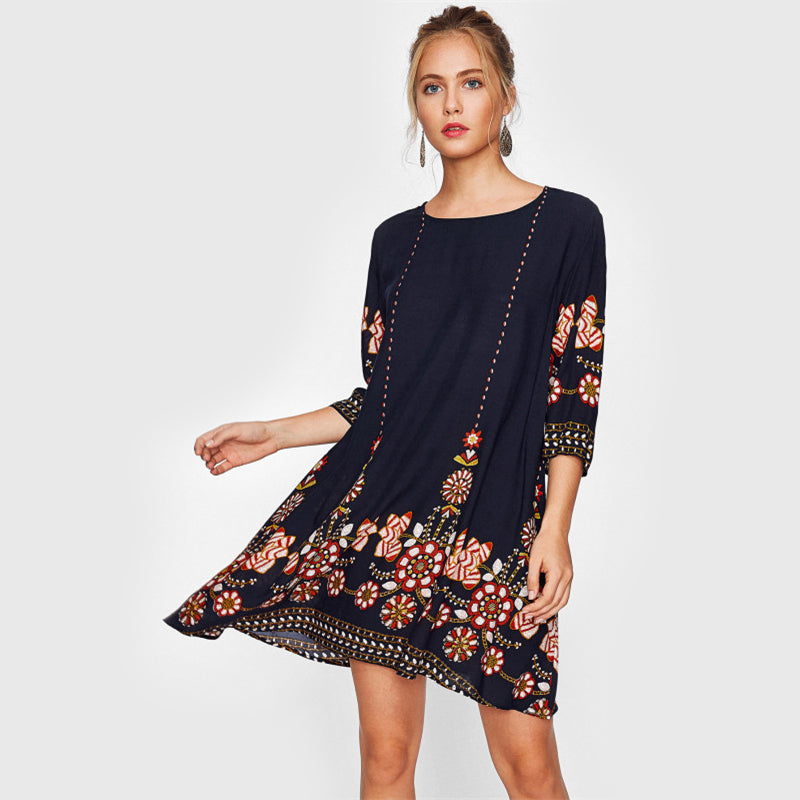 Doren Flower Print Flowy Dress