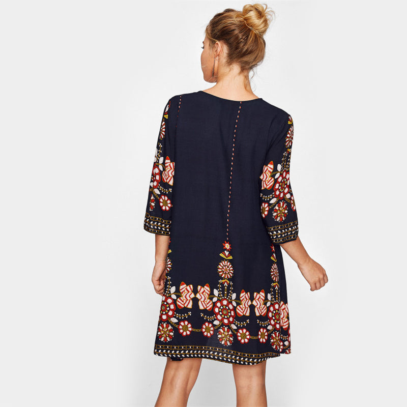 Doren Flower Print Flowy Dress