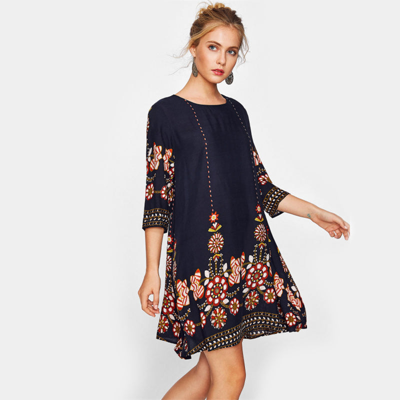 Doren Flower Print Flowy Dress