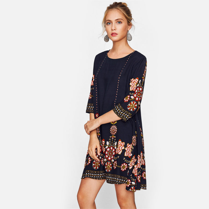 Doren Flower Print Flowy Dress