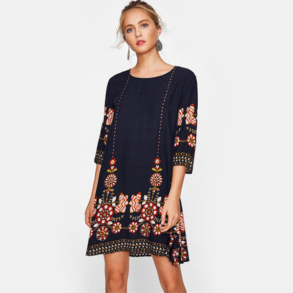 Doren Flower Print Flowy Dress