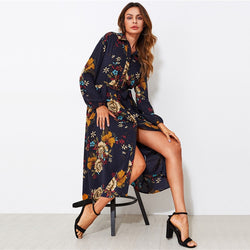 Doren Button Through Self Tie Floral Shirt Dress