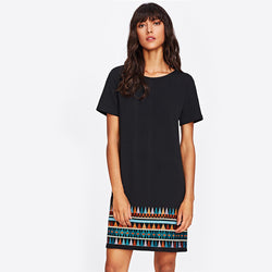 Doren Aztec Embroidered Hem Dress