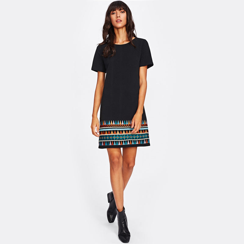 Doren Aztec Embroidered Hem Dress