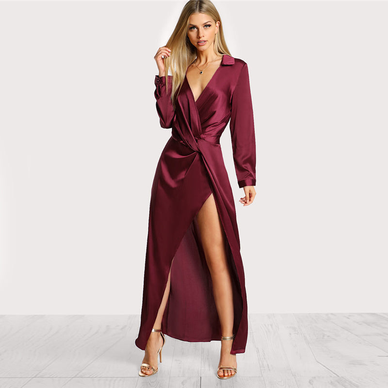 Doren Satin Front Twist Wrap Dress