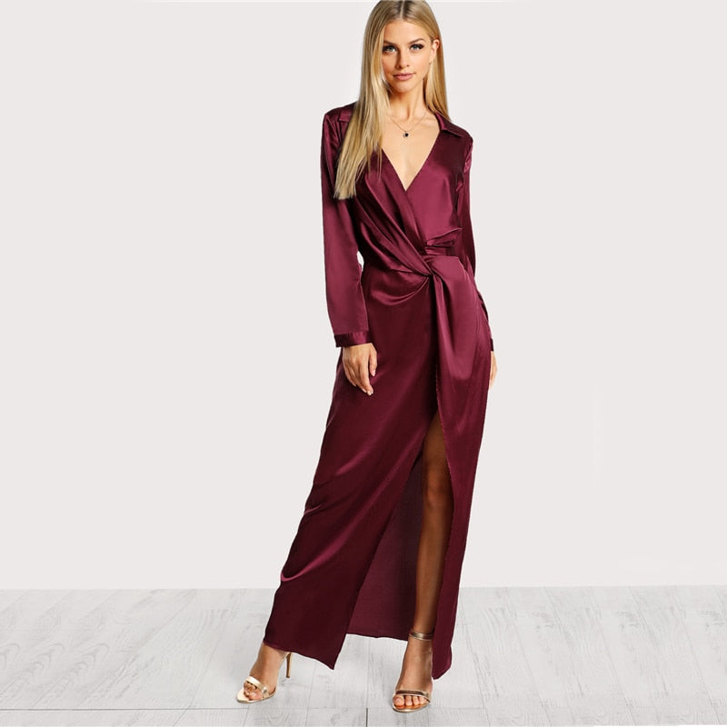 Doren Satin Front Twist Wrap Dress