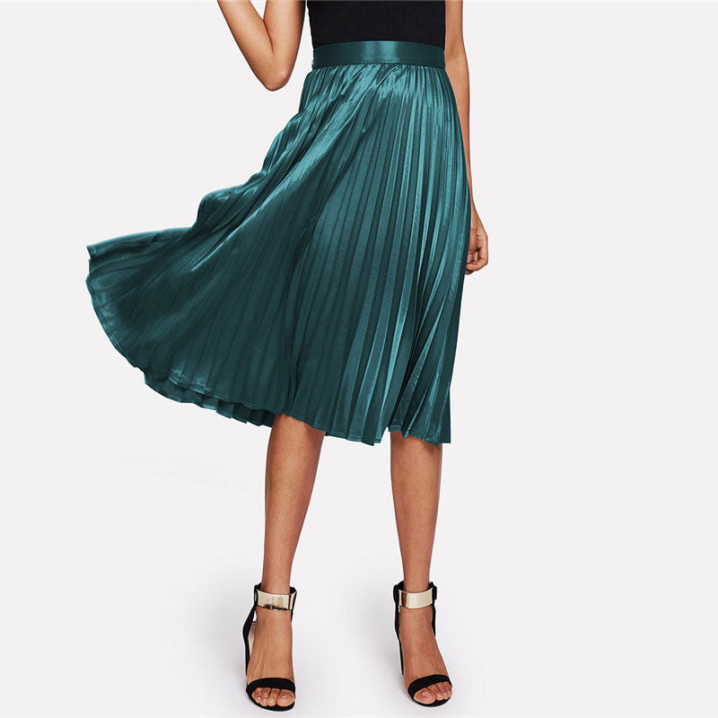 Doren Zip Closure Pleated Satin Skirt