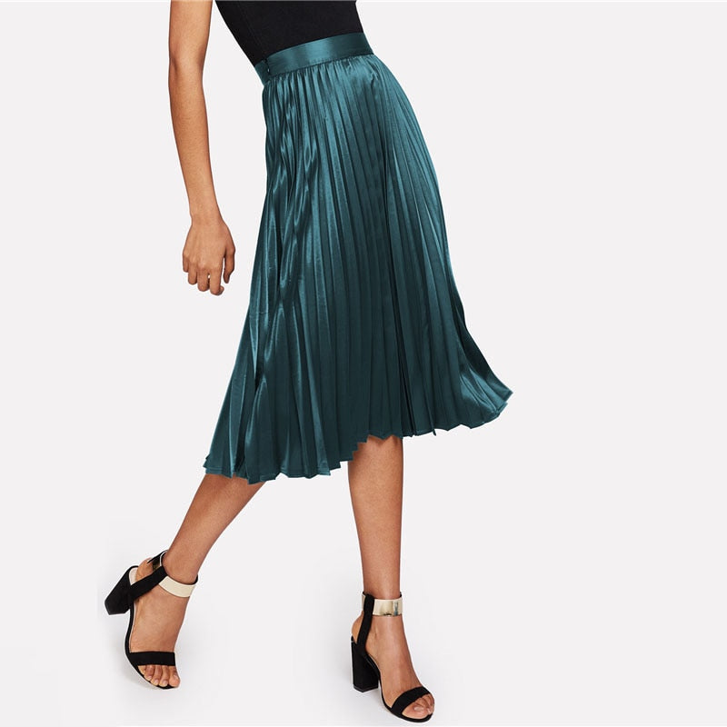 Doren Zip Closure Pleated Satin Skirt