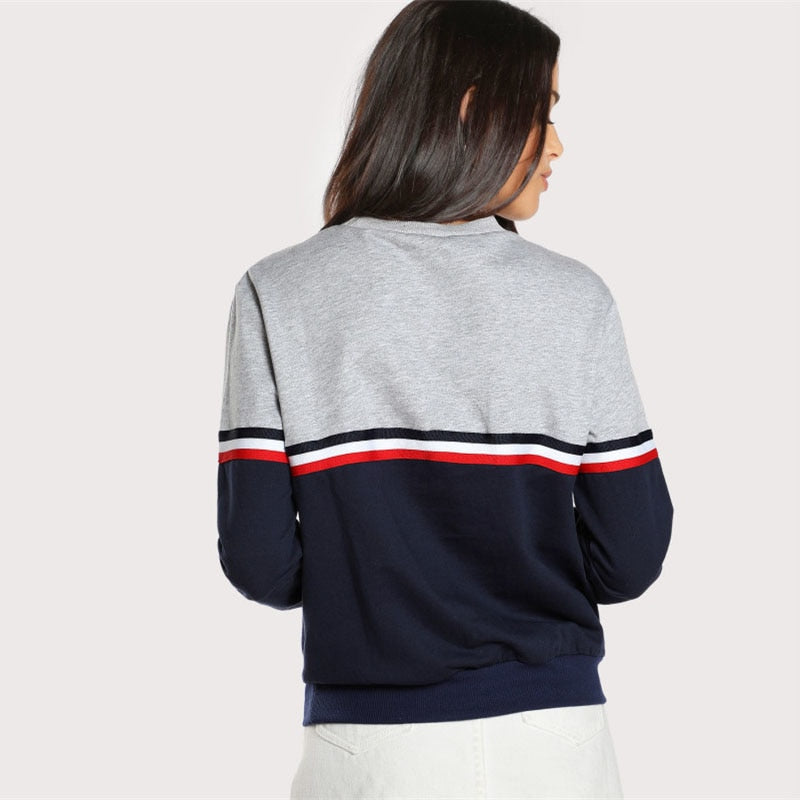 Doren Striped Woven Tape Detail Two Tone Sweatshirt