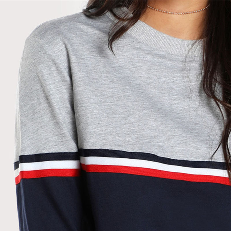 Doren Striped Woven Tape Detail Two Tone Sweatshirt