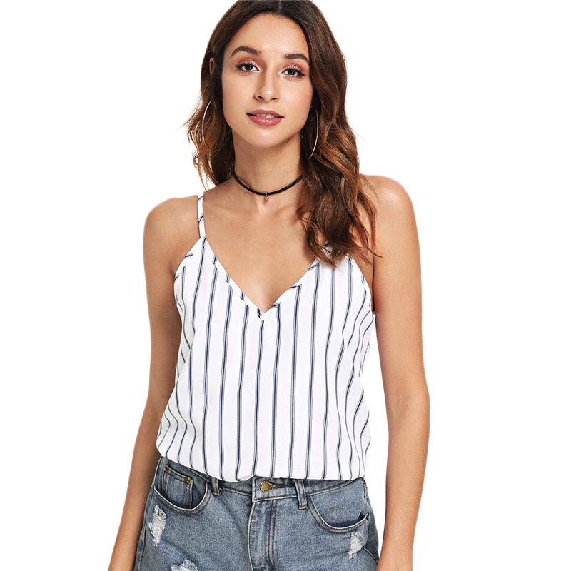 Doren Double V Neck Striped Cami Top