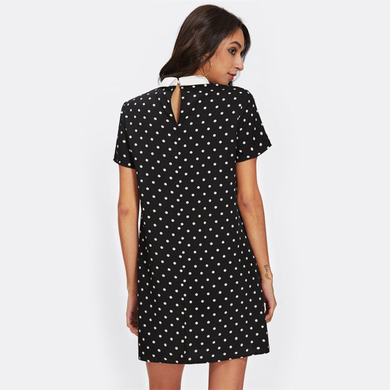 Doren Contrast Collar Polka Dot Dress