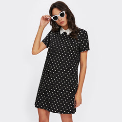 Doren Contrast Collar Polka Dot Dress