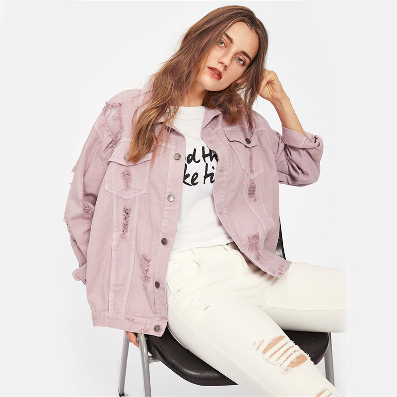 Doren Rips Detail Boyfriend Denim Jacket