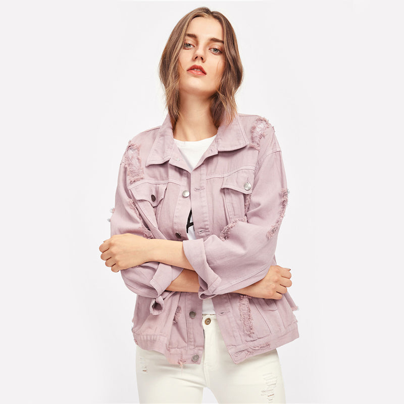 Doren Rips Detail Boyfriend Denim Jacket