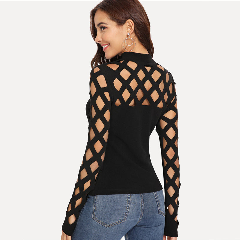 Doren Square Cutout Shoulder Fitted Tee