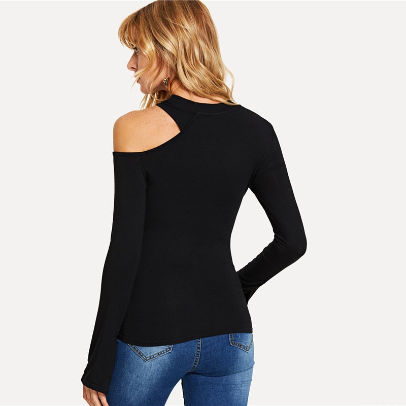 Doren Asymmetrical Neck Long Sleeve Tee