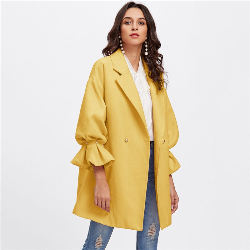 Doren Drop Shoulder Pearl Detail Ruffle Cuff Coat