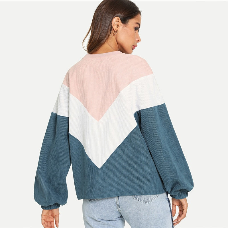 Doren Cut And Sew Chevron Corduroy Sweatshirt