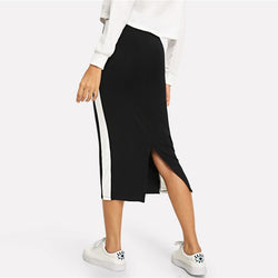 Doren Contrast Sideseam Split Back Pencil Skirt