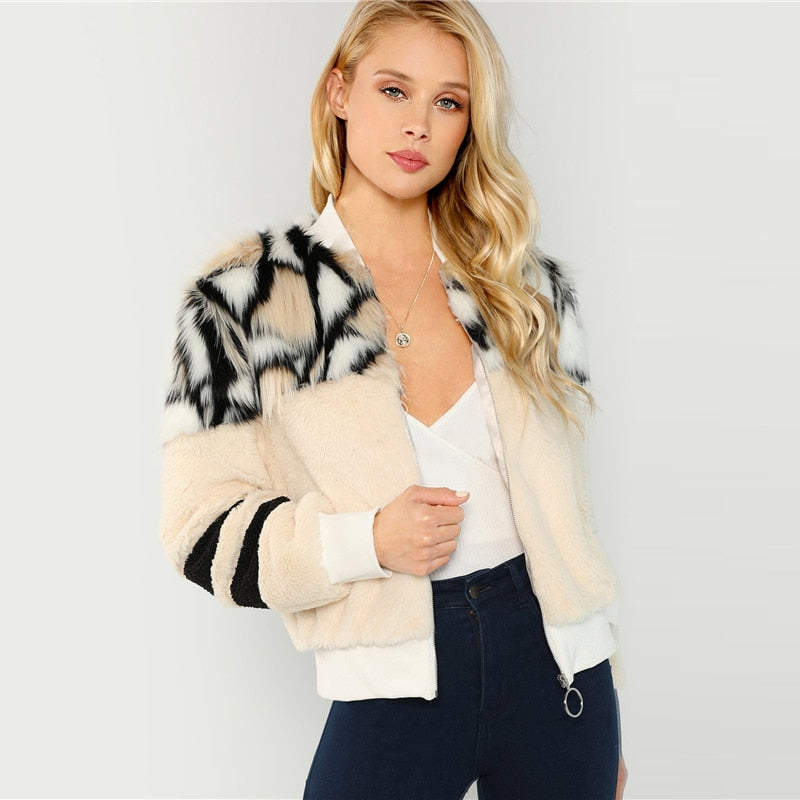 Doren O-Ring Zip Up Faux Fur Coat