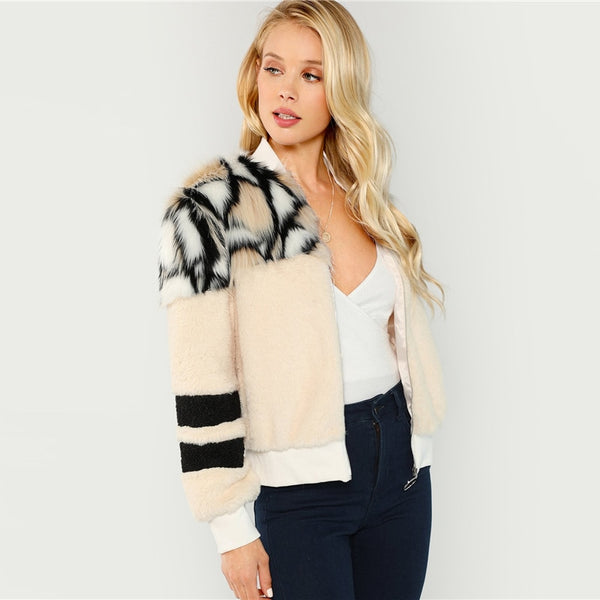 Doren O-Ring Zip Up Faux Fur Coat