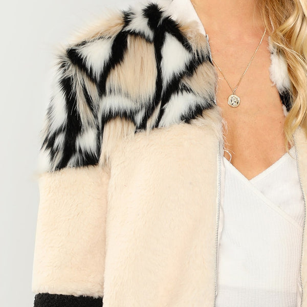 Doren O-Ring Zip Up Faux Fur Coat