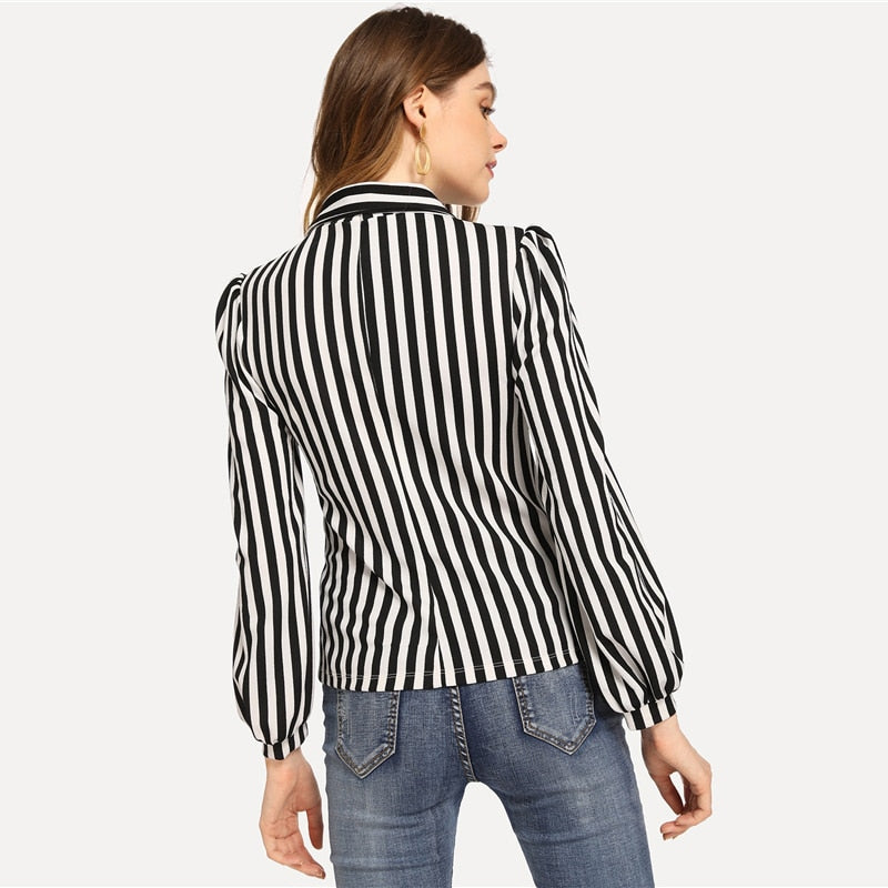 Doren Tie Neck Striped Top