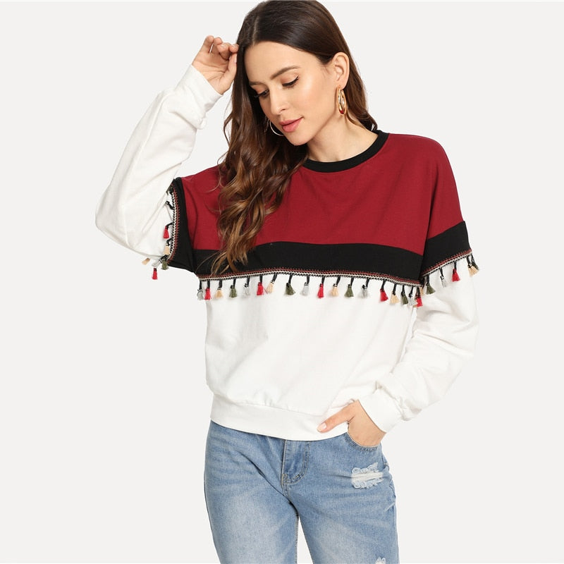 Doren Cut And Sew Tassel Detail Sweatshirt