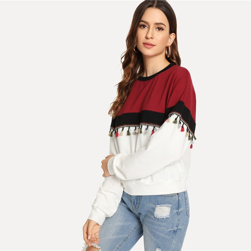 Doren Cut And Sew Tassel Detail Sweatshirt