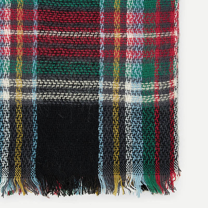 Doren Frayed Trim Plaid Scarf