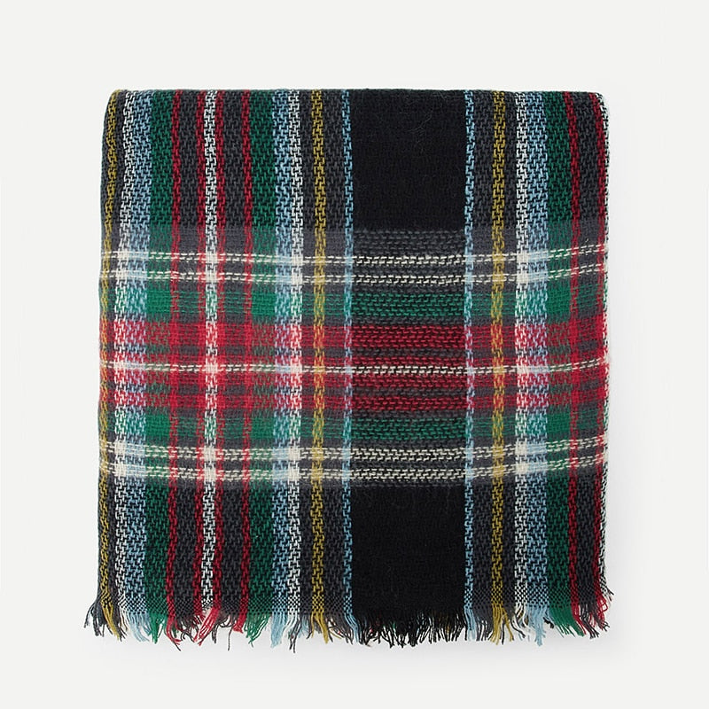 Doren Frayed Trim Plaid Scarf