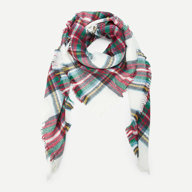 Doren Frayed Trim Plaid Scarf