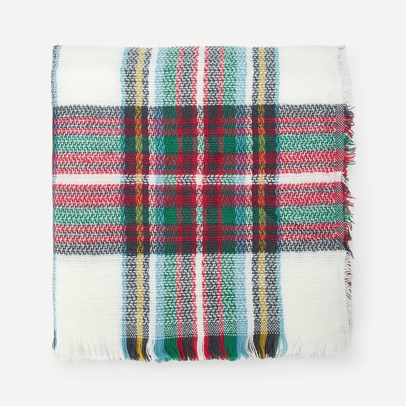 Doren Frayed Trim Plaid Scarf