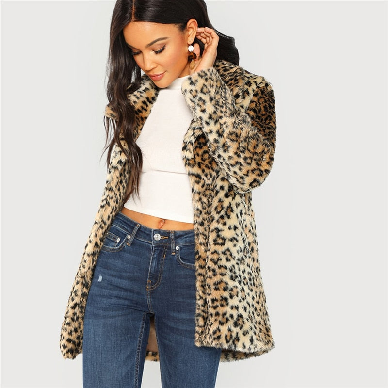 Doren Leopard Print Fuzzy Coat