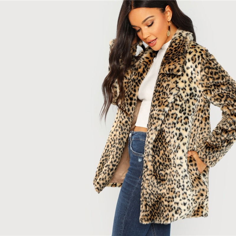 Doren Leopard Print Fuzzy Coat