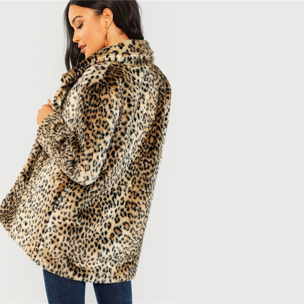 Doren Leopard Print Fuzzy Coat