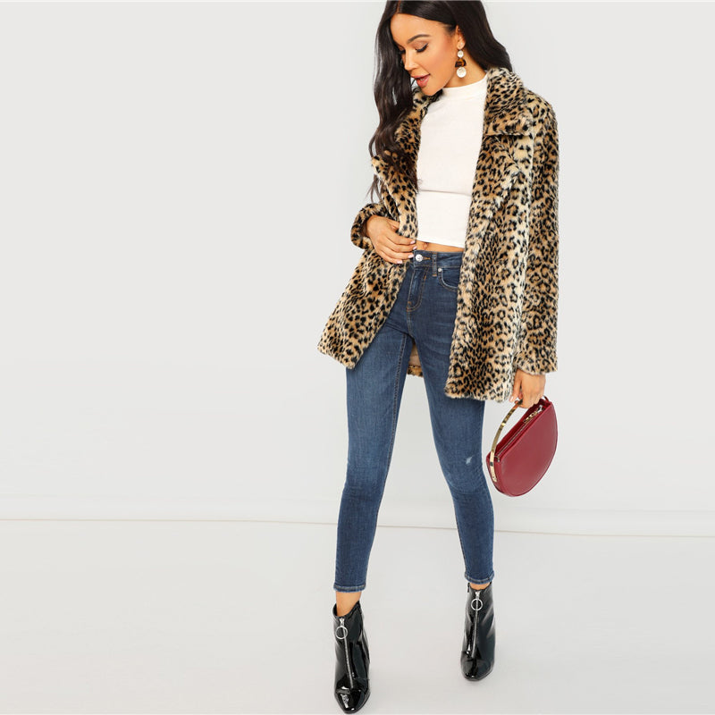 Doren Leopard Print Fuzzy Coat