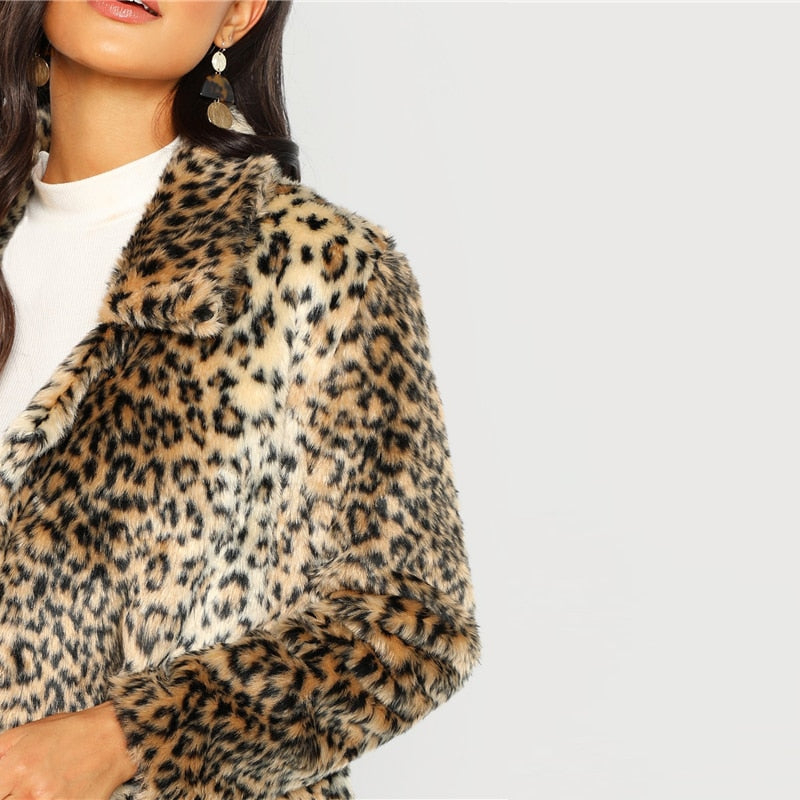 Doren Leopard Print Fuzzy Coat