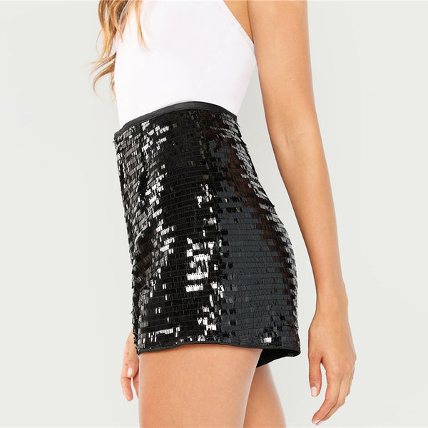 Doren Solid Sequin Shorts