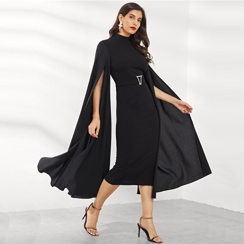 Doren Exaggerate Split Sleeve Belted Dress