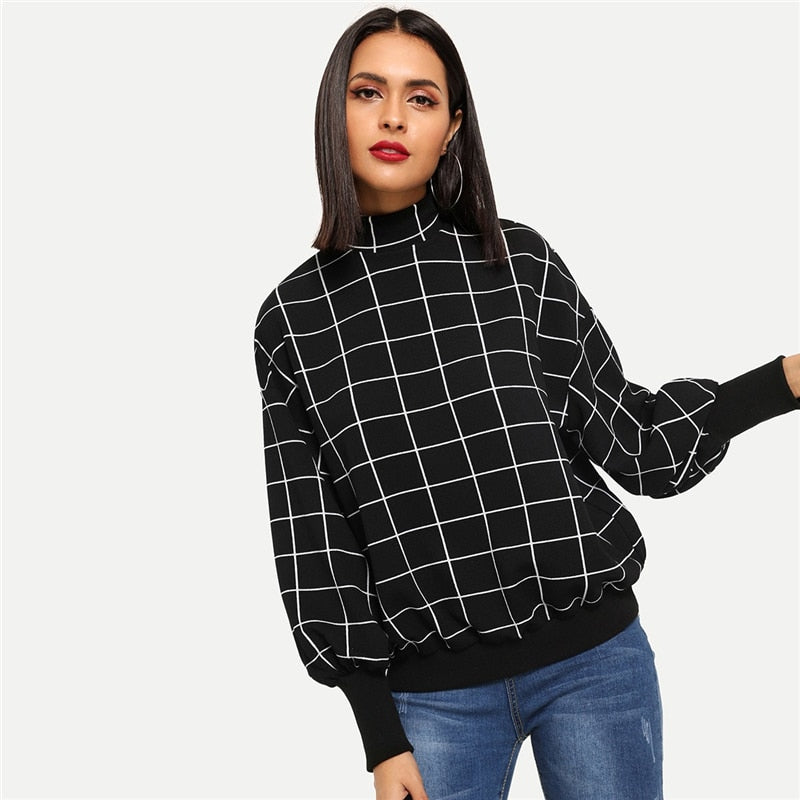 Doren Mock-Neck Grid Pullover