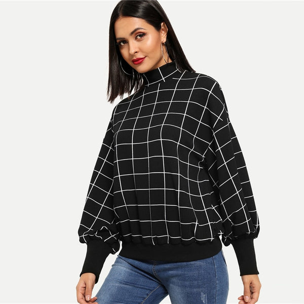 Doren Mock-Neck Grid Pullover