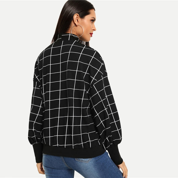 Doren Mock-Neck Grid Pullover