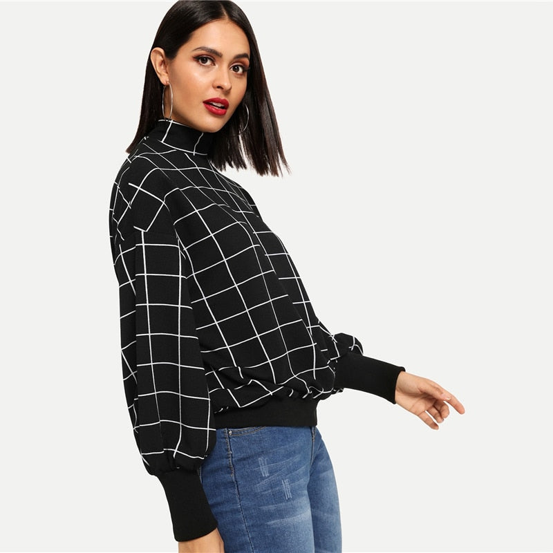 Doren Mock-Neck Grid Pullover