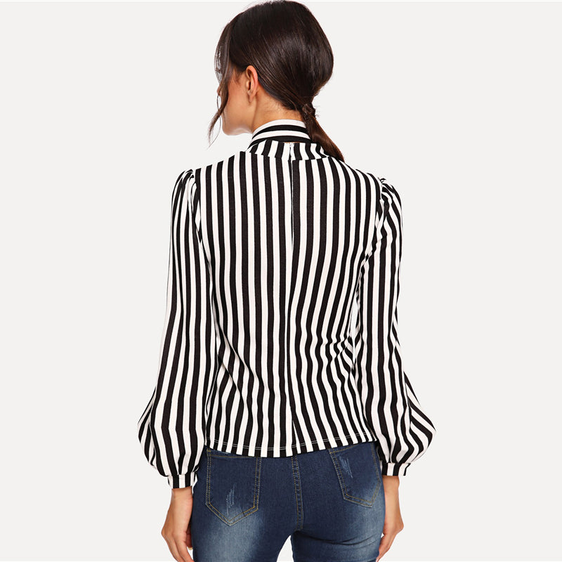 Doren Tie Neck Striped Top